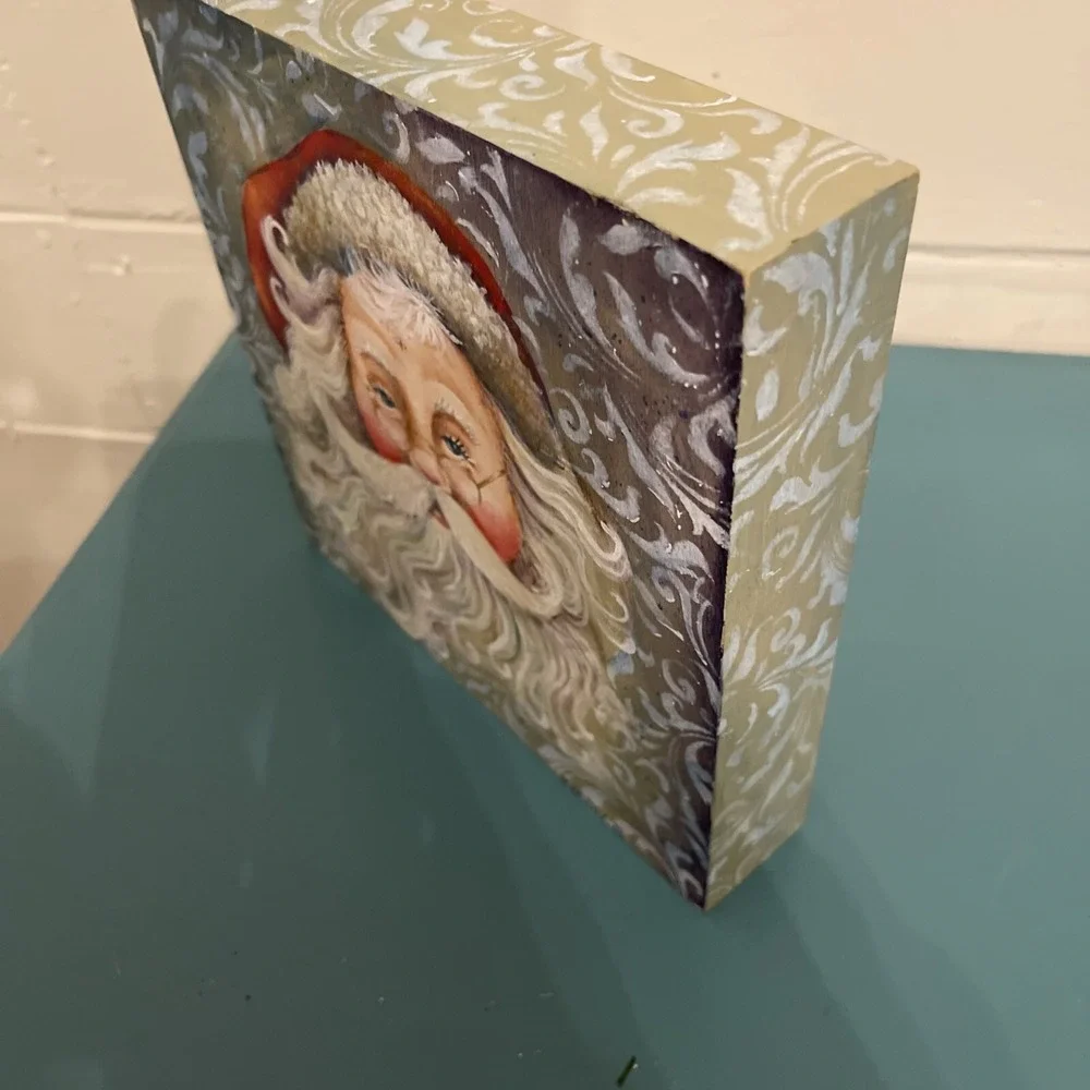 Handpainted Christmas Santa‎ Acrylic On Wood Artist Signed Size 6